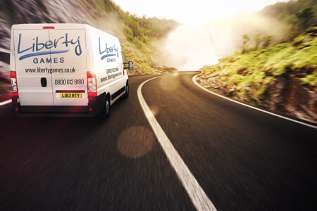 The Liberty Games van on a delivery.