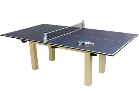 A table tennis top on a pool table.